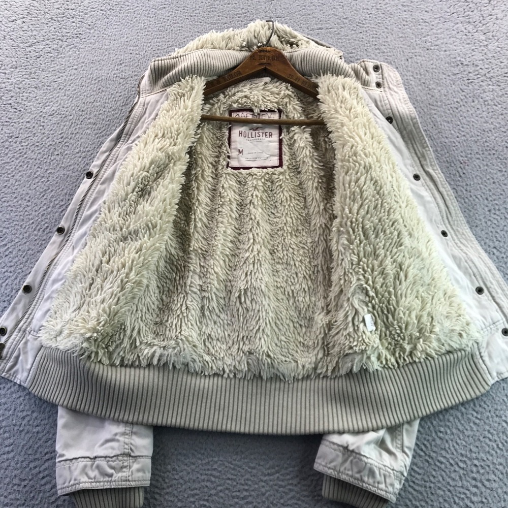 VTG Hollister Jacket Womens Medium Cream Bomber Sherpa Lined Y2K Bella Swan